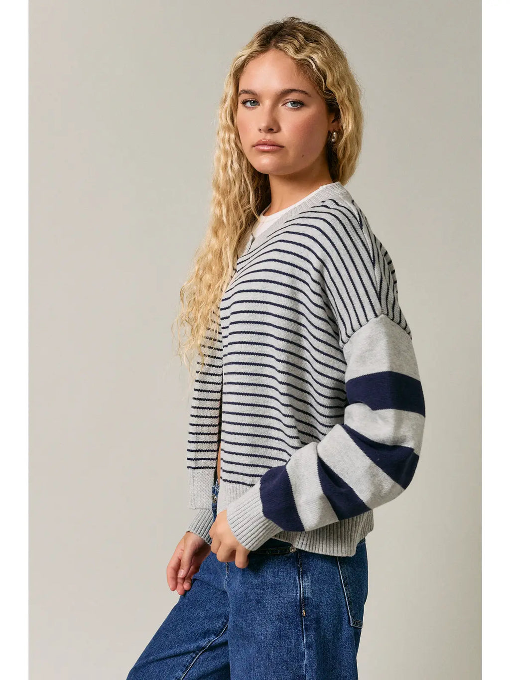 Open Front Stripe Sweater Cardigan