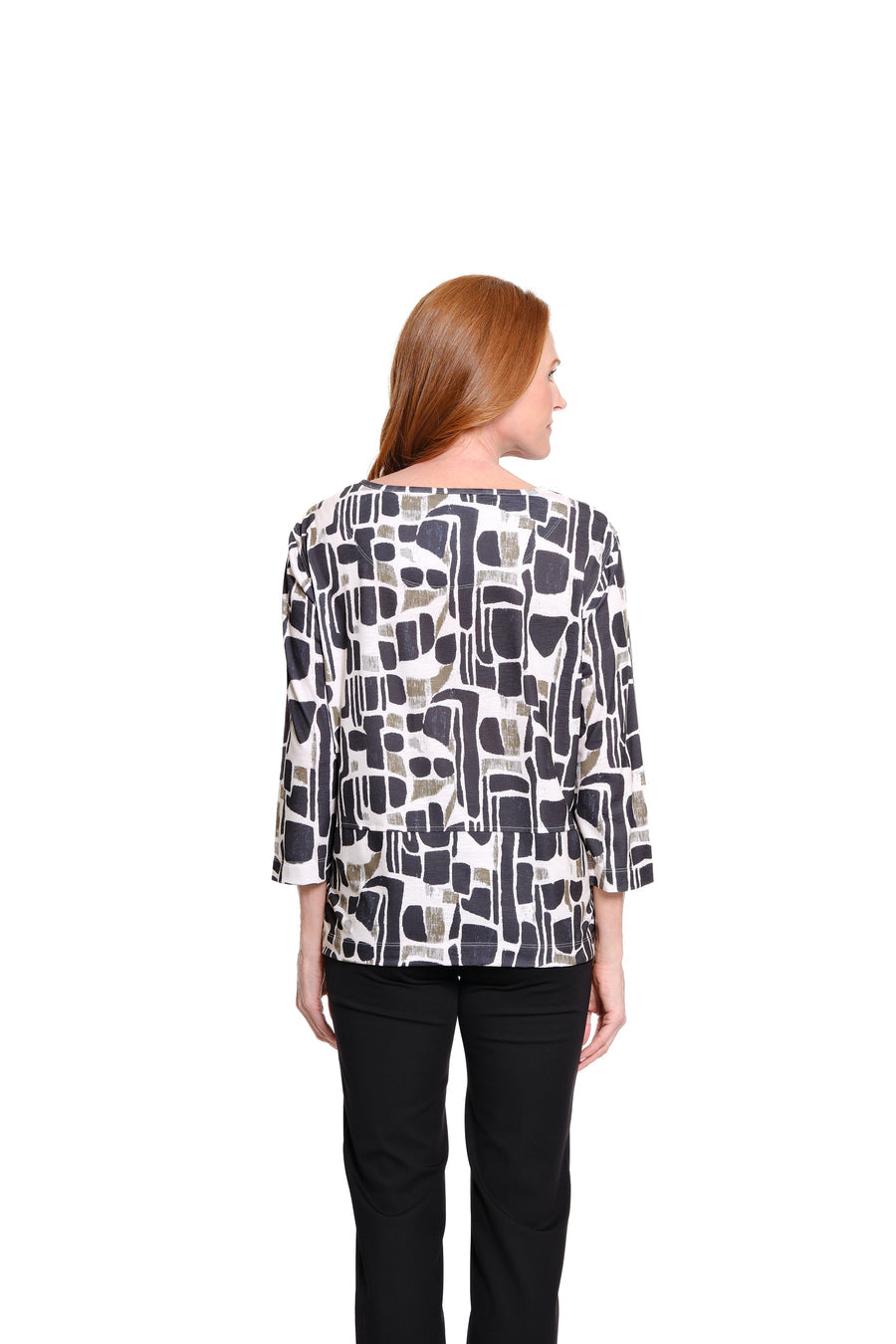 Multiples: 3/4 RUFFLE SLEEVE SCOOP NECK FAUX BUTTON BACK SOLID SLUB CRINKLE WOVEN TOP