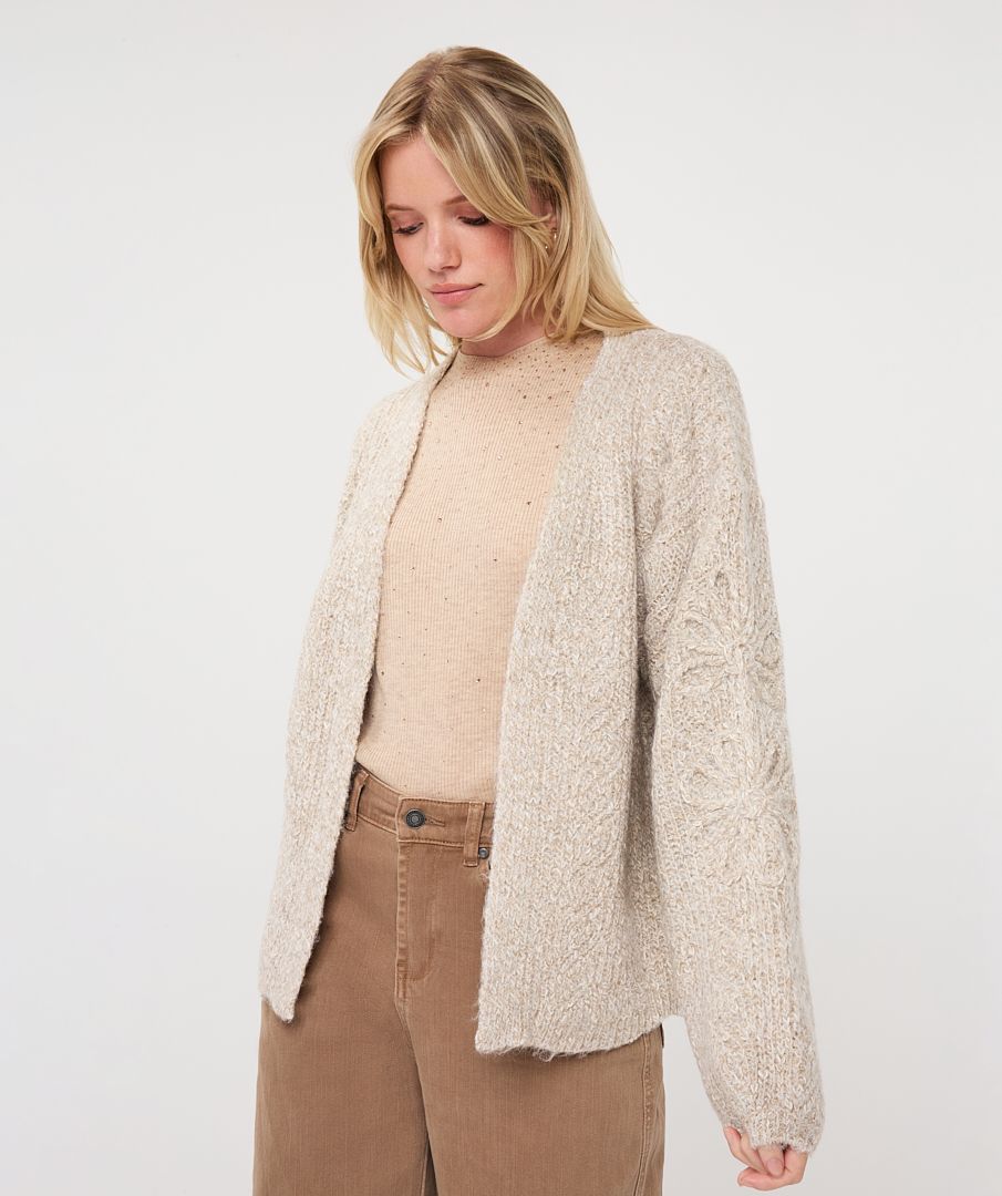 KNITTED CARDIGAN WITH FLORAL TEXTURE