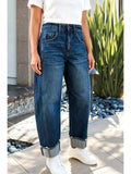 Raw Hem Turnup Loose Ankle-Length Jeans