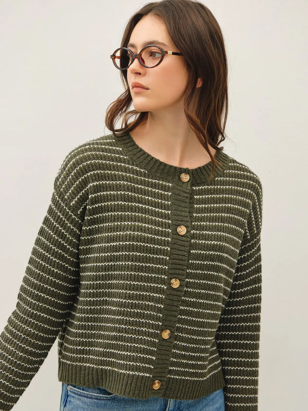 Striped Waffle Knit Boxy Cardigan