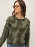 Striped Waffle Knit Boxy Cardigan