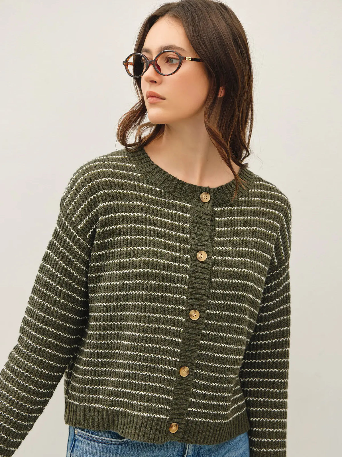 Striped Waffle Knit Boxy Cardigan
