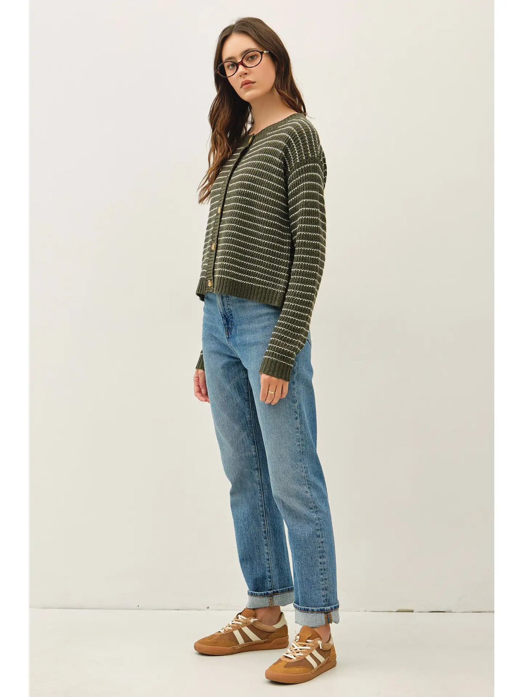 Striped Waffle Knit Boxy Cardigan