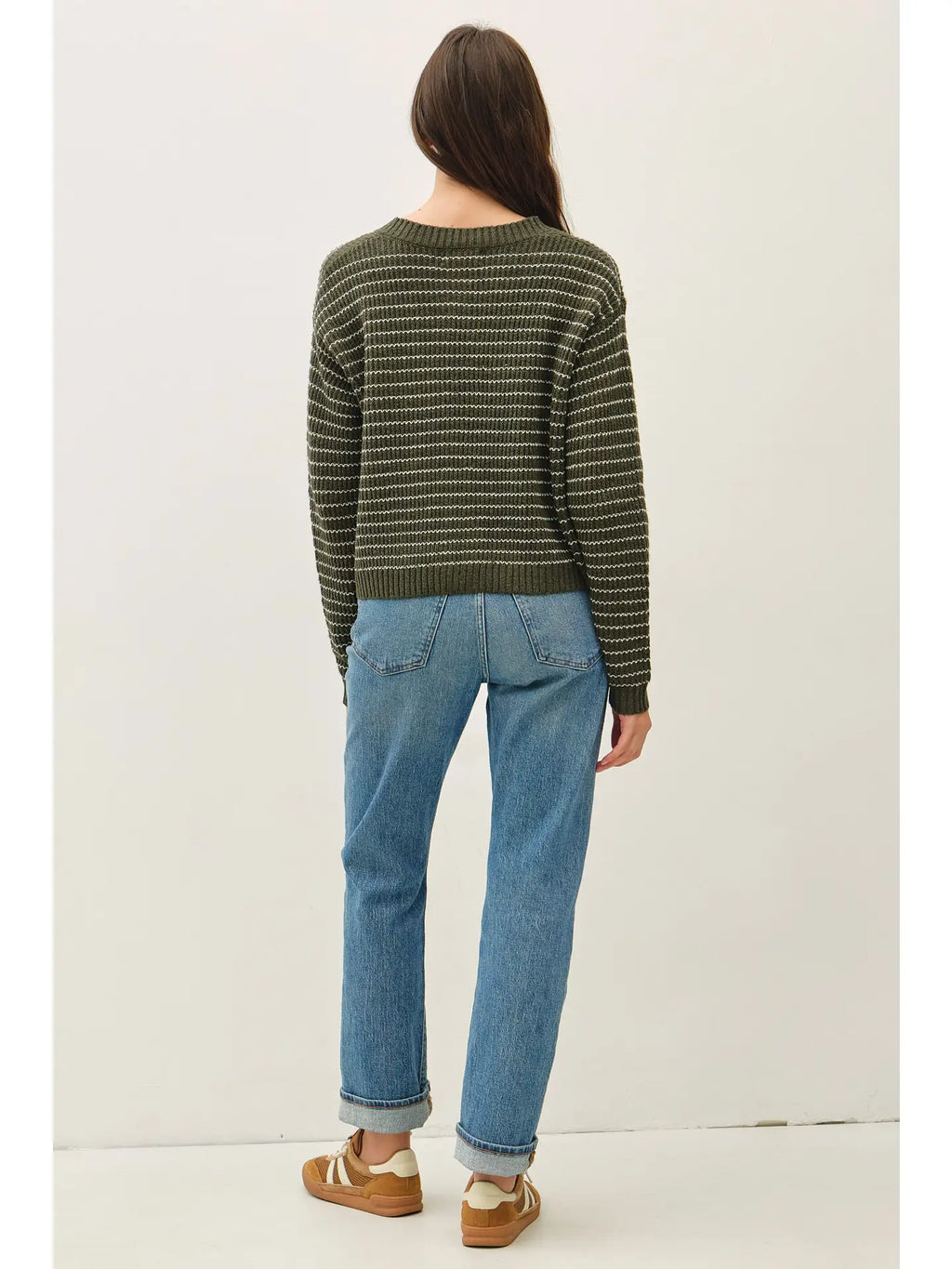 Striped Waffle Knit Boxy Cardigan