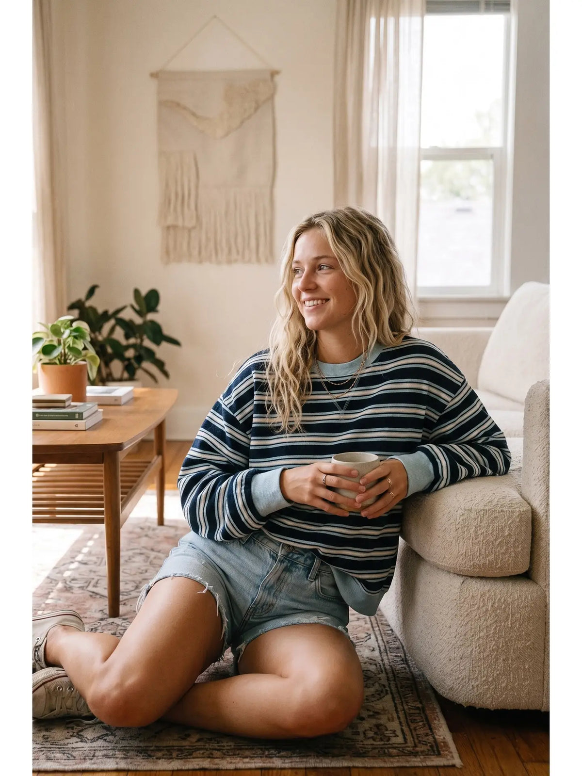 Oversized French Terry Striped Sweatshirt