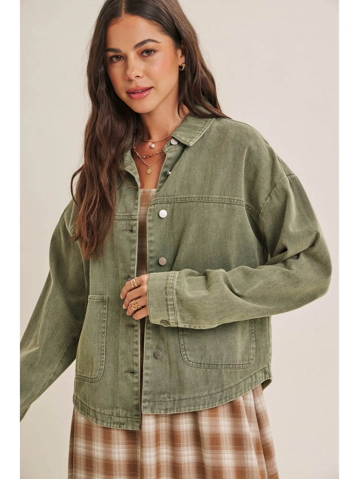 One of a Kind Washed Cotton Twill Utility Oversized Jacket