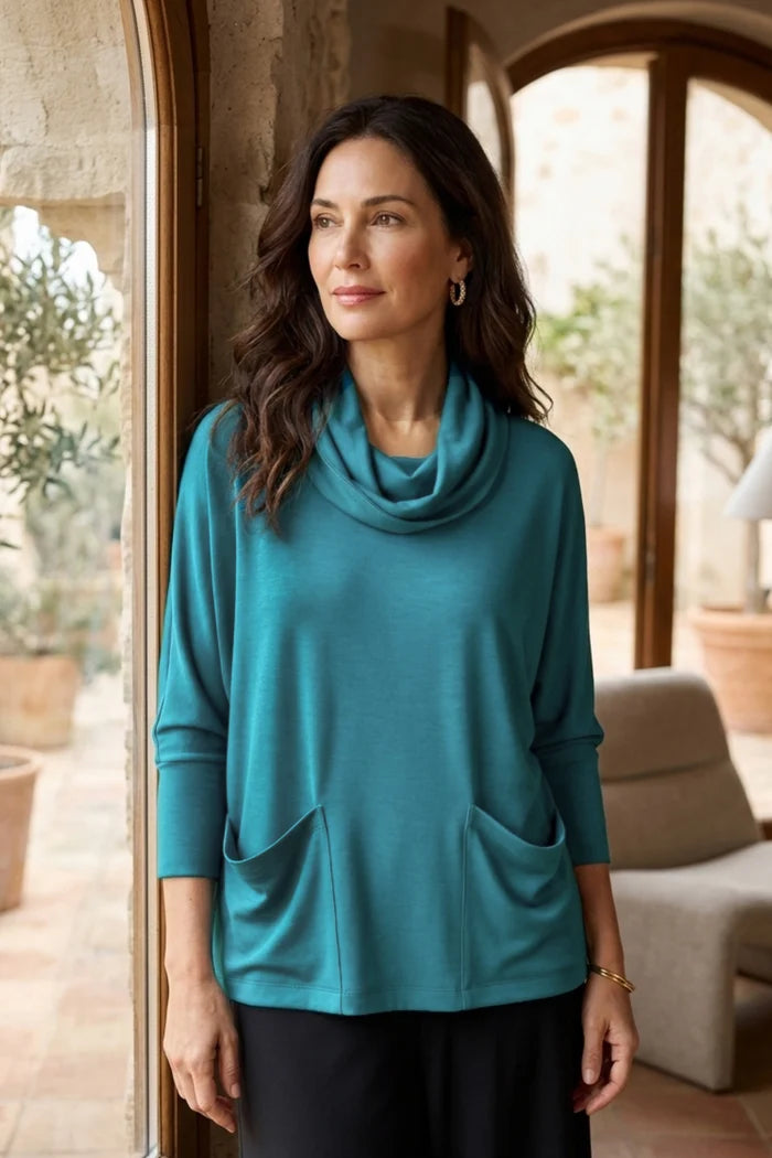 Olivia Feather Lux Knit Cowl Tunic