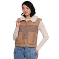 Woven Fur Collar Button Up Vest