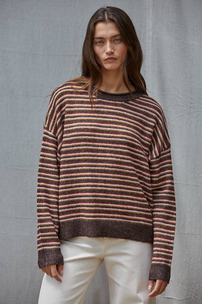 Knit Sweater Multi Color Striped Long Sleeve