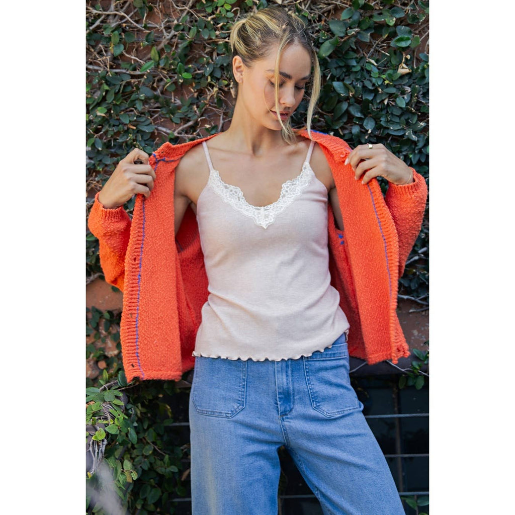 CONTRAST STITCH CARDIGAN SWEATER