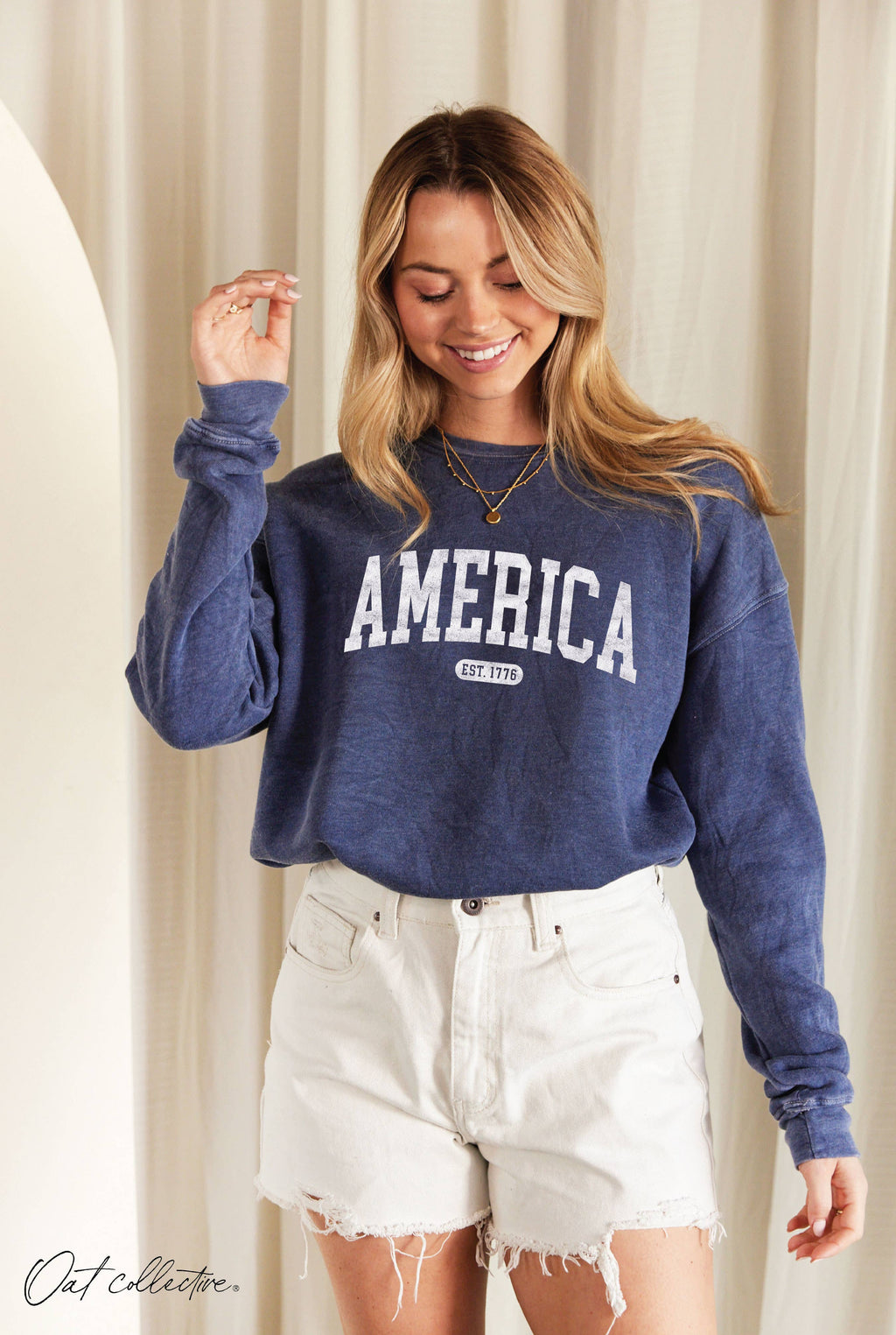 AMERICA EST 1776  Mineral Graphic Sweatshirt: VINTAGE DENIM