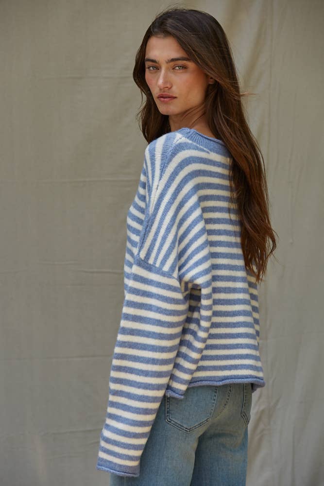 Knit Sweater Striped Buttondown Cardigan Top