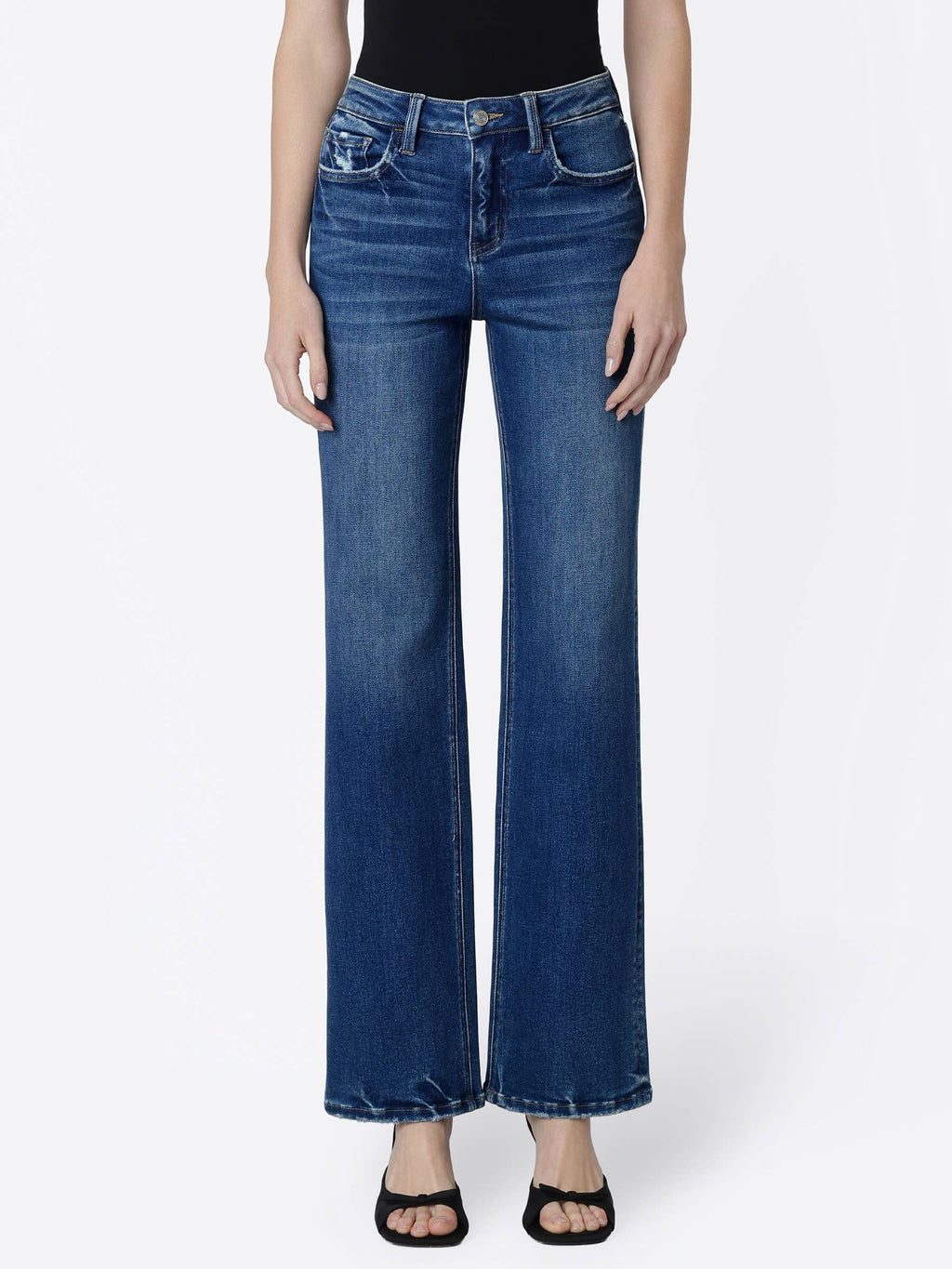 HIGH RISE FULL LENGTH DARK WASH SLIM WIDE JEANS