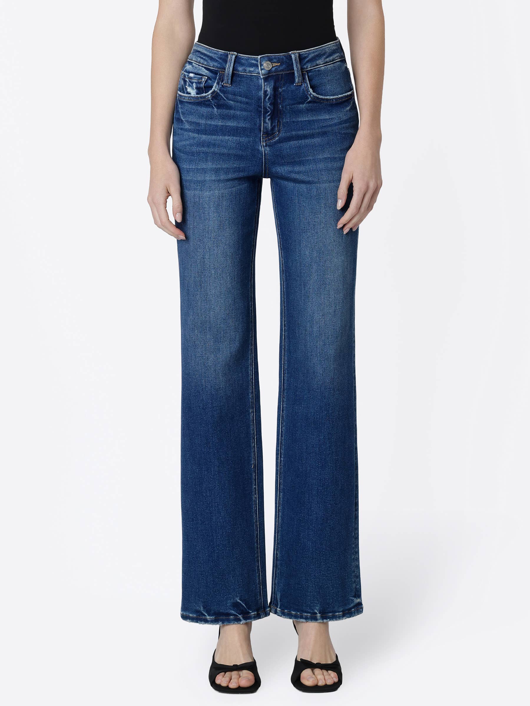 HIGH RISE FULL LENGTH DARK WASH SLIM WIDE JEANS
