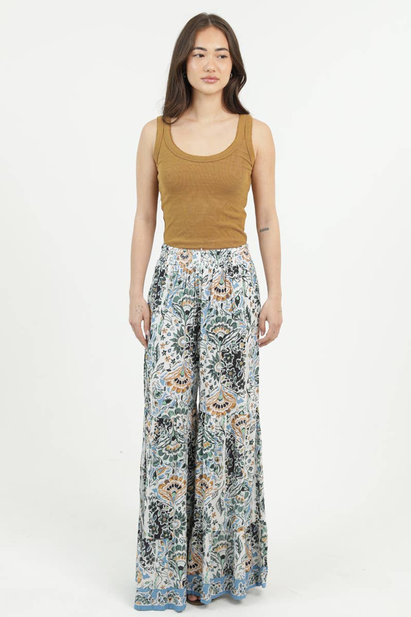 PRINTED WIDE LEG FLARE PANTS