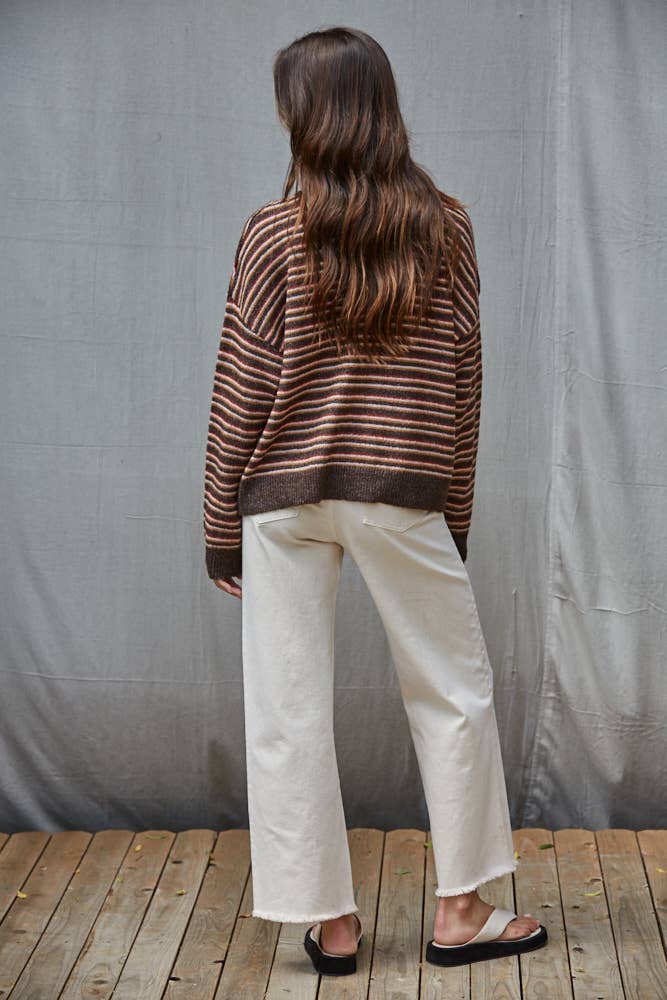 Knit Sweater Multi Color Striped Long Sleeve