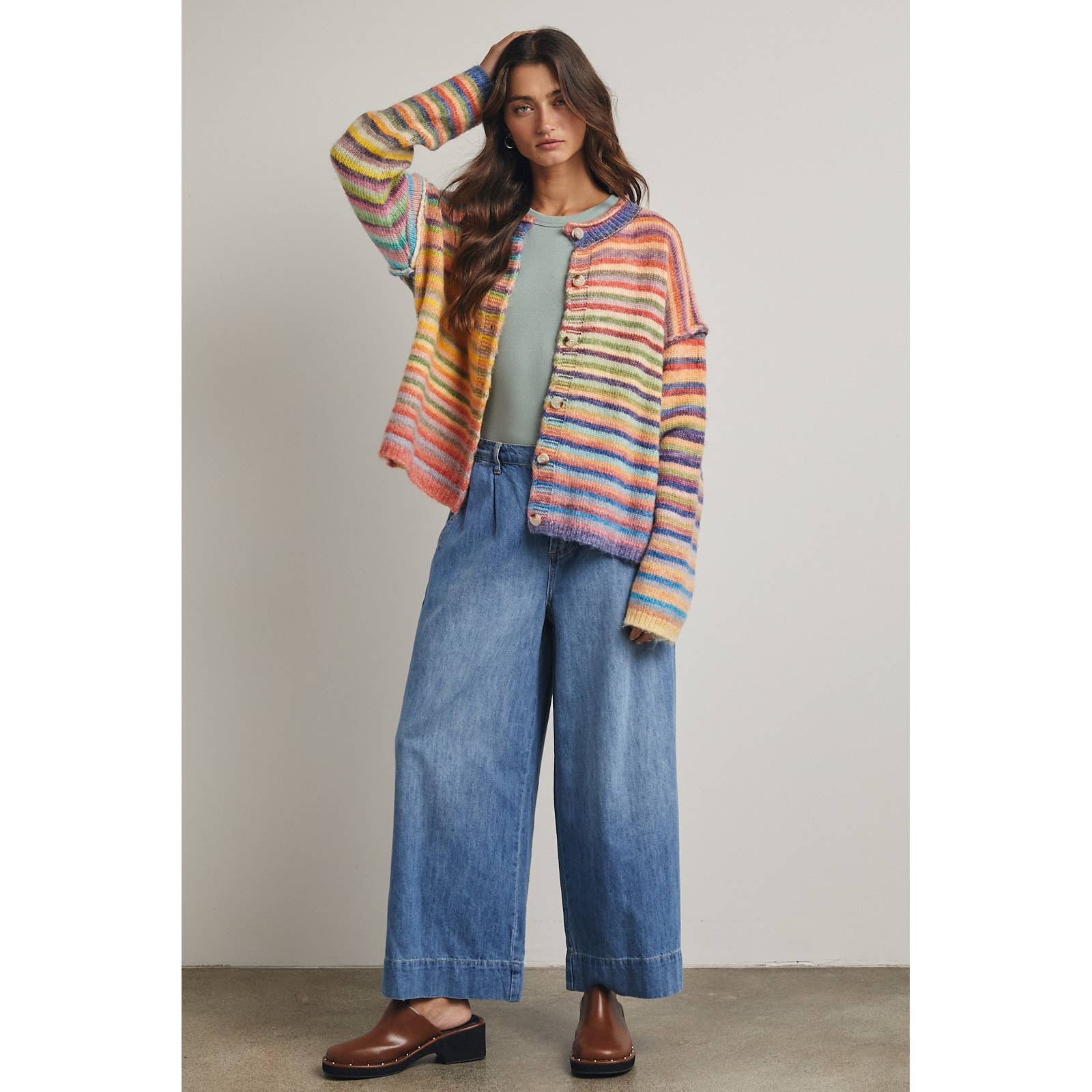 RAINBOW BUTTON-UP KNIT SWEATER CARDIGAN