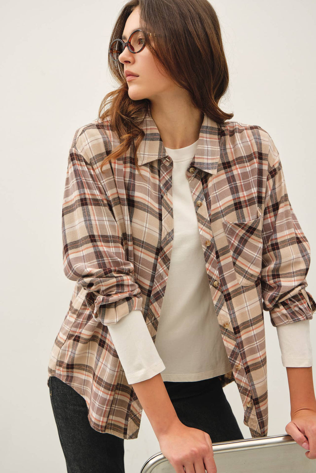 OVERSIZED FLANNEL SHIRT-Taupe