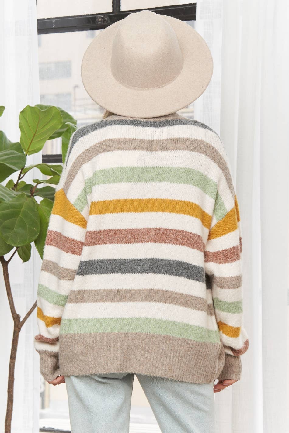 STRIPED V-NECK CARDIGAN SWEATER