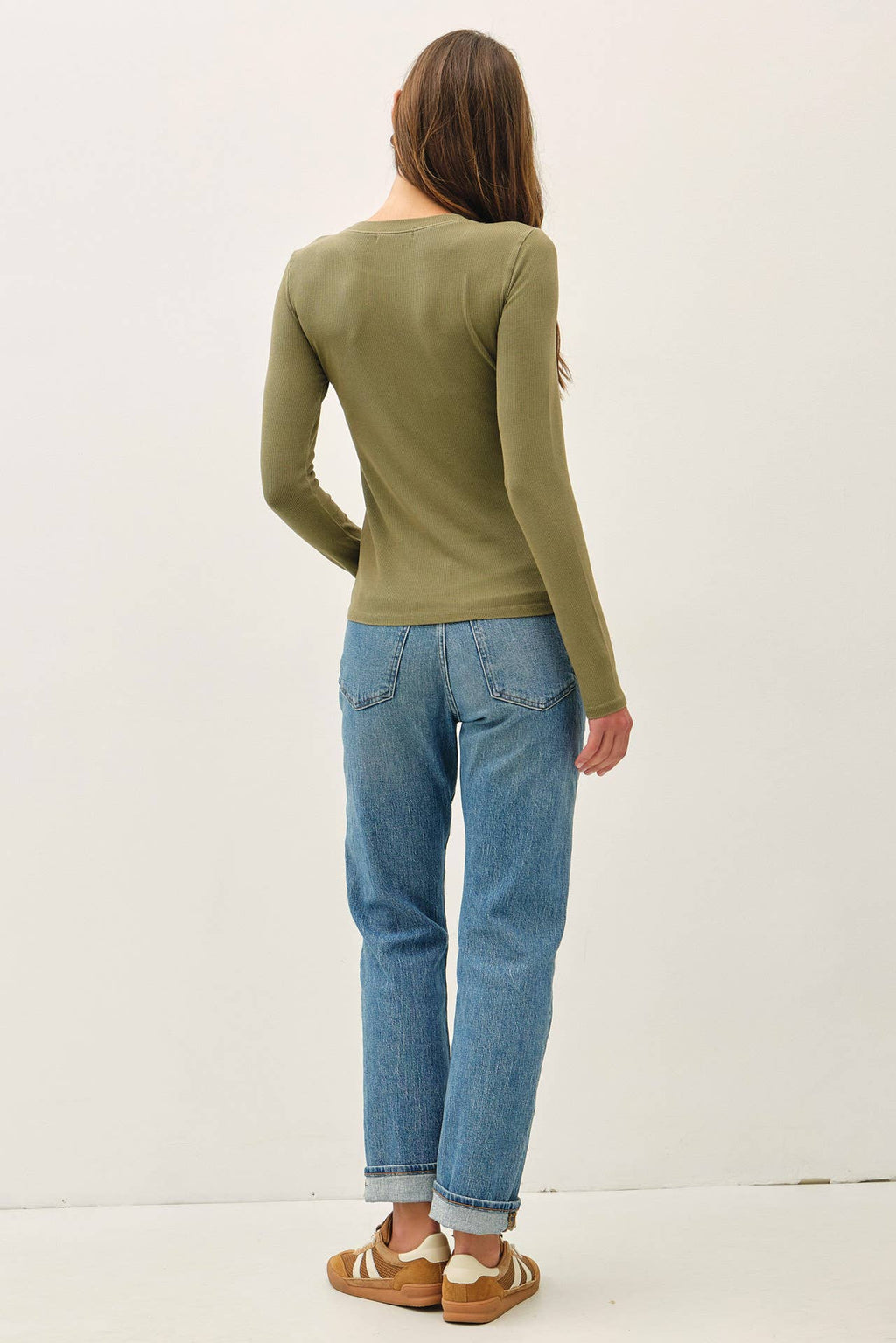 GARMENT DYE RIBBED CREWNECK LONGSLEEVE BASIC TOP