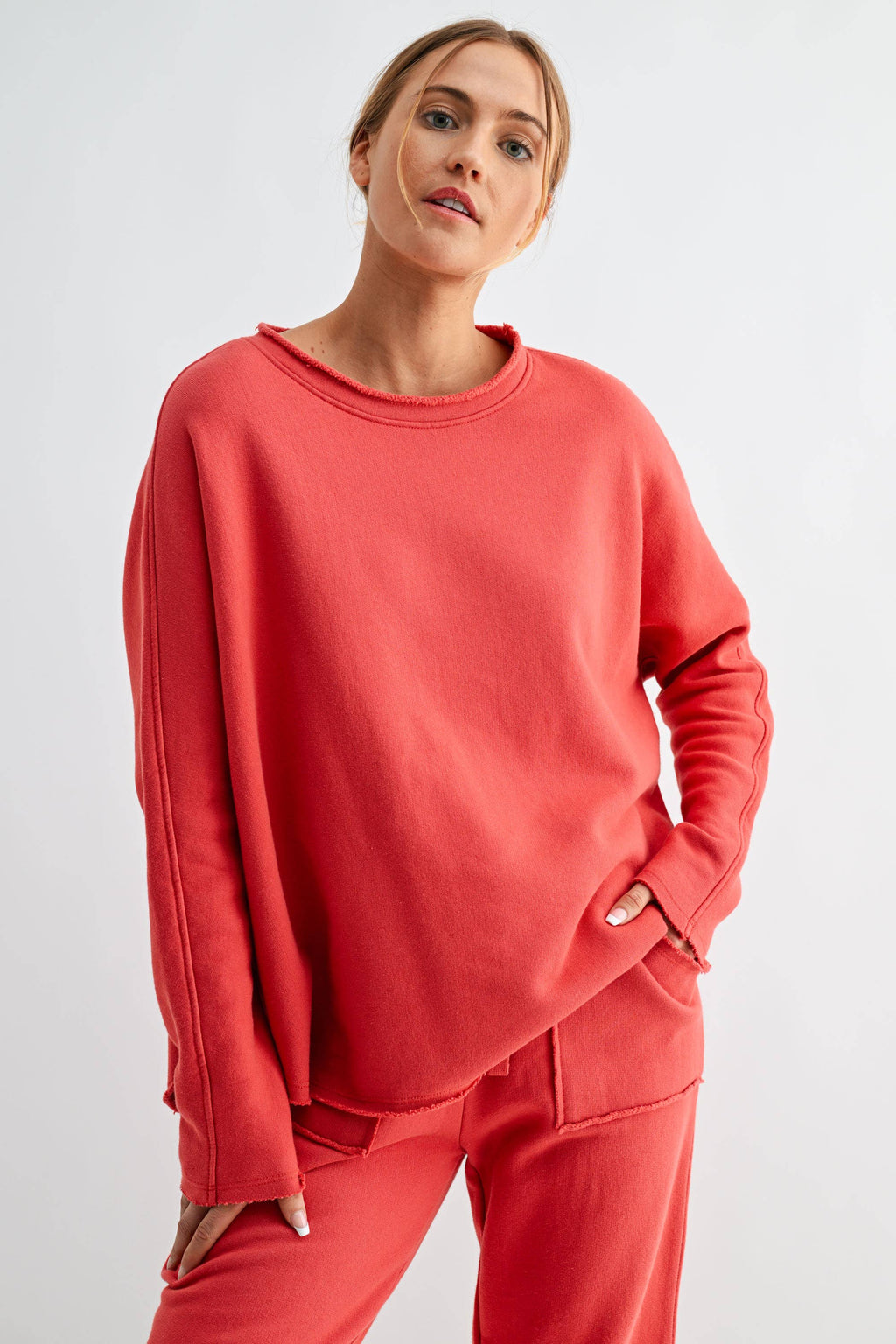 Malibu Heritage Long Sleeve Dolman Top: BLUSHED BRICK