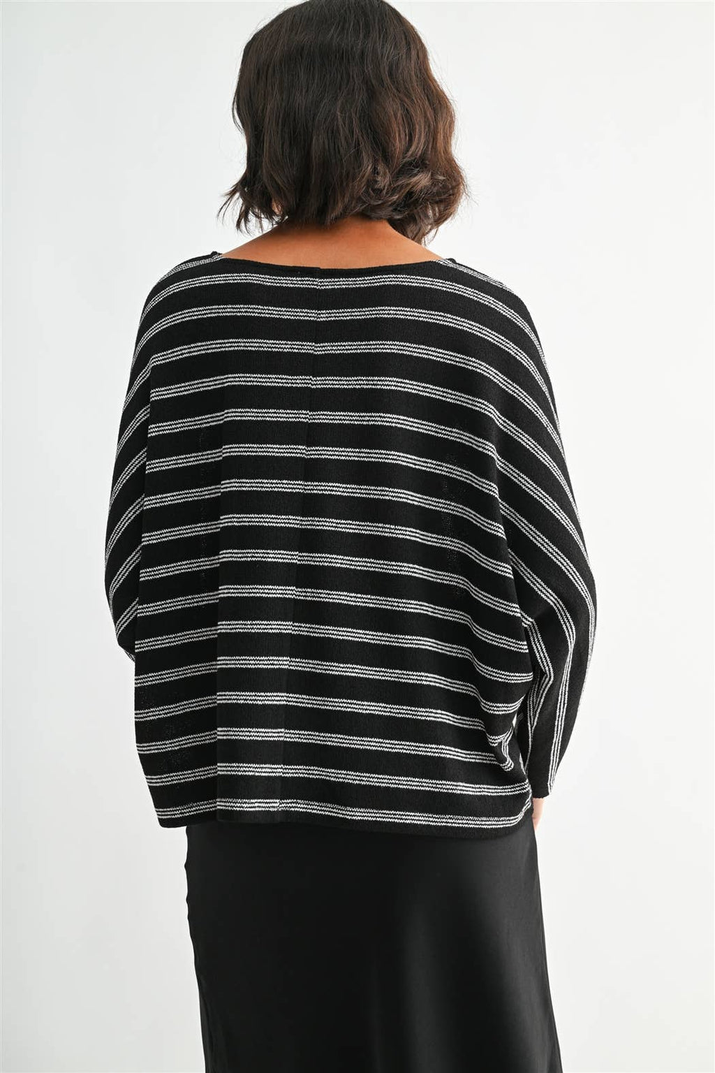 STRIPE DOLMAN LONG SLEEVE KNIT TOP