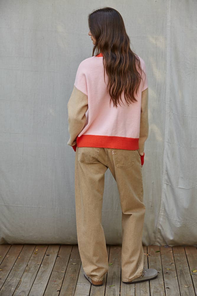 Knit Sweater Color Block Button Down Cardigan