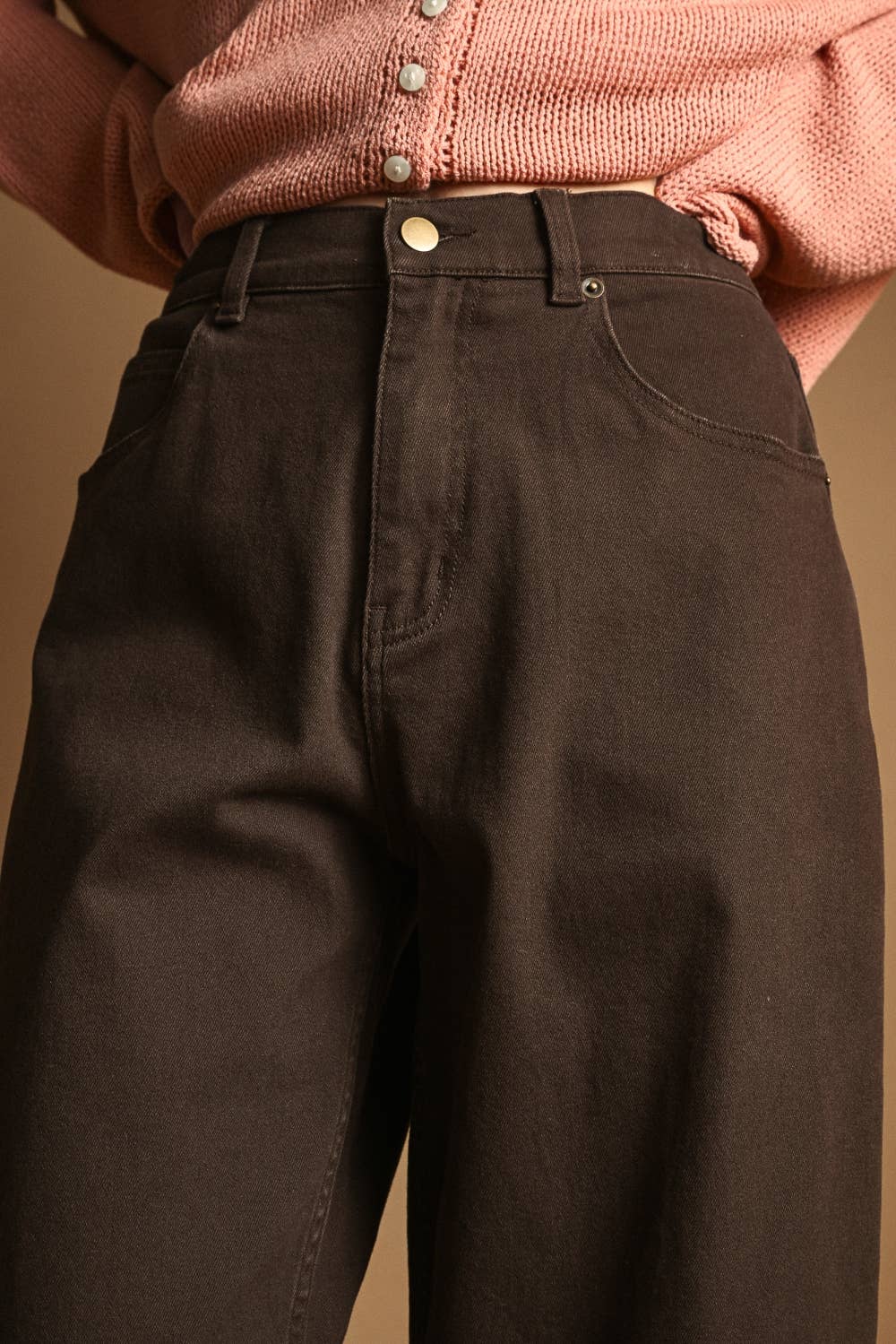 BACK ELASTIC BAND WAISED REGULAR PANTS