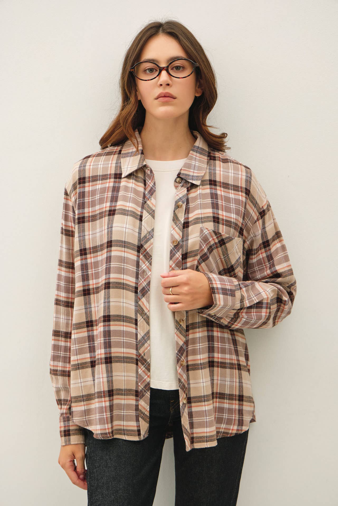 OVERSIZED FLANNEL SHIRT-Taupe