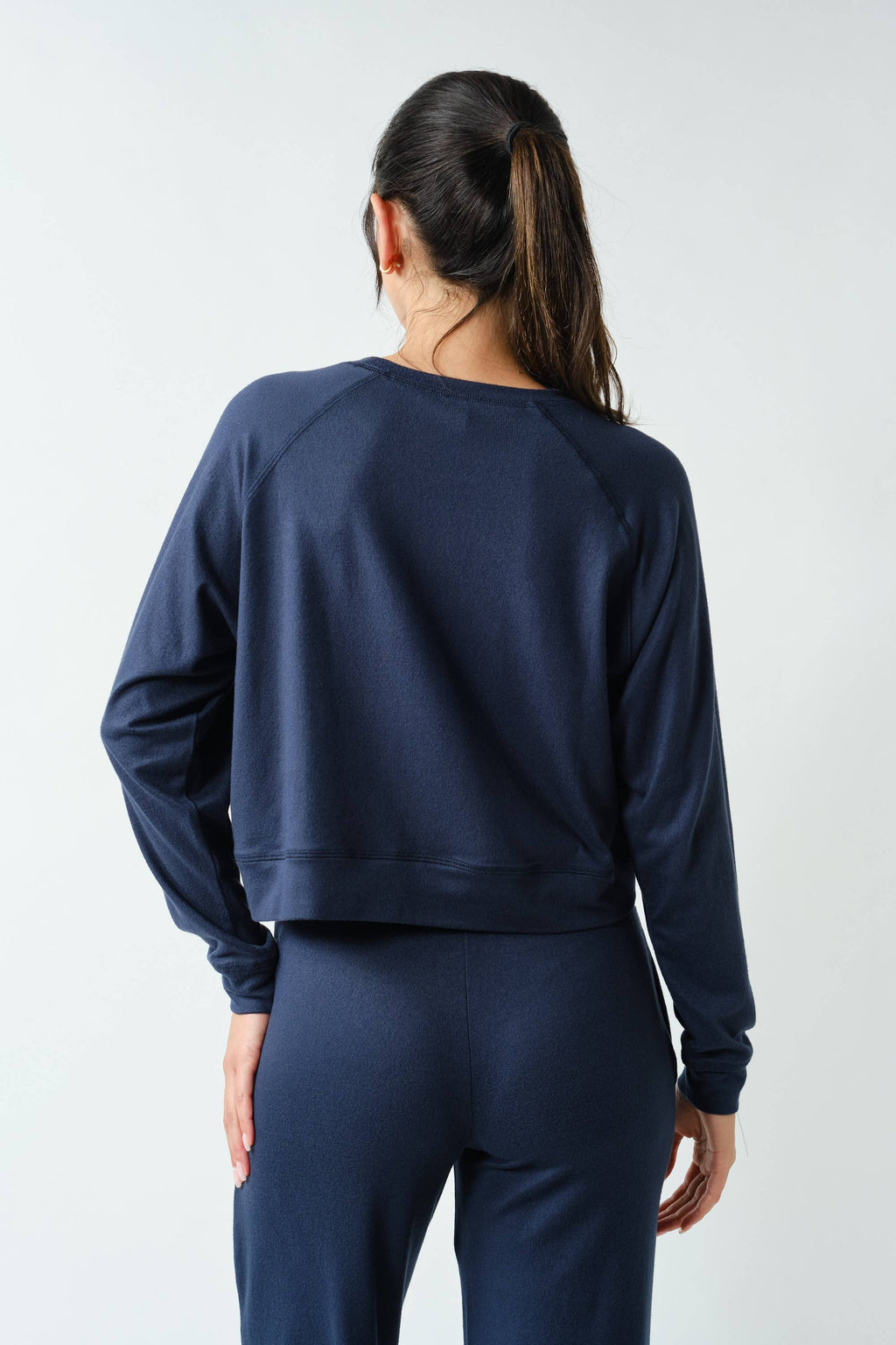 Brushed Hacci Lounge Long Sleeve Pullover: NAVY