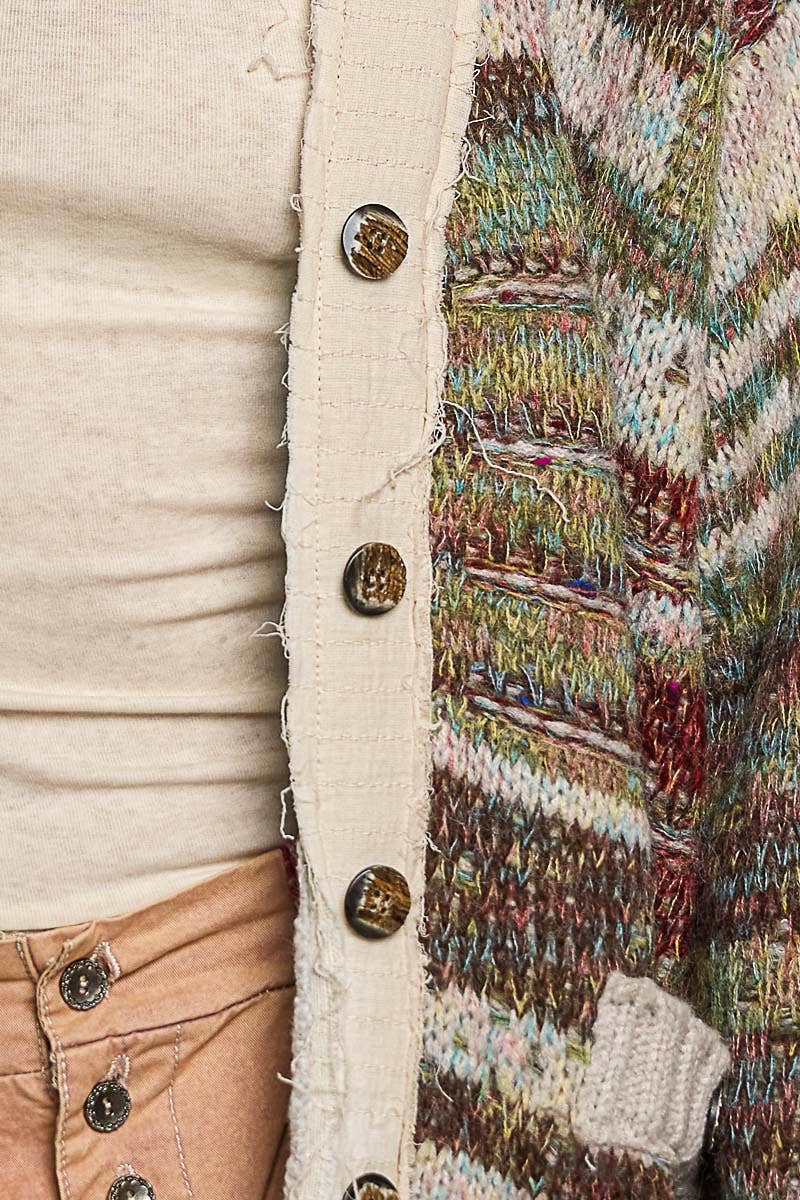 Long Sleeve Double Gauze Color Block Cardigan Sweater Top