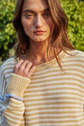 Knit Sweater Cotton Polyester Striped Contrast Seam
