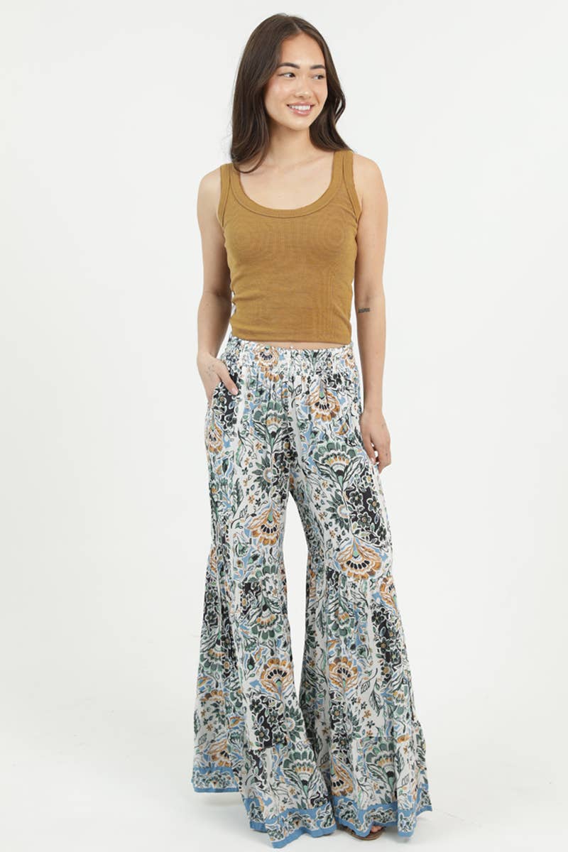 PRINTED WIDE LEG FLARE PANTS